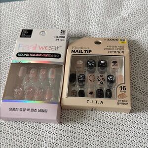 Daiso Real Wear and T.I.T.A Flexible Nail Tips - Black and Pink